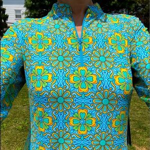 IBKUL Long Sleeve Dress Preppy Tennis Pickleball Golf Scarlet Turquoise Multi